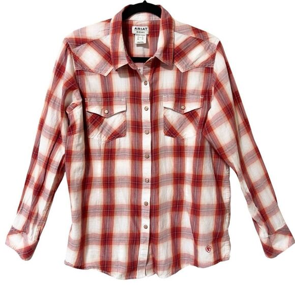 Ariat Womens Tulsa Long Sleeve Snap Red Plaid Country Western Shirt Extra Large - Picture 2 of 10